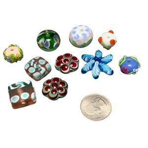Handmade Lampwork Glass Beads Set - Floral & Polka Dot Designs - Jewelry Making